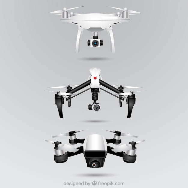 Colección realista de tres drones