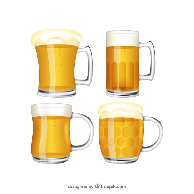 Vector gratuito colección realista de vaso y jarra de cerveza