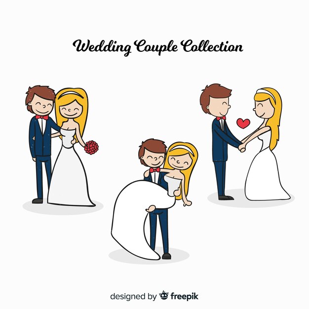 Colección recién casados dibujados a mano