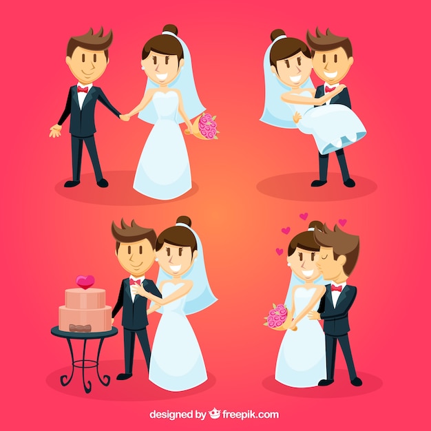 Vector gratuito colección de recién casados guapos sonriendo