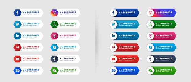 Colección de redes sociales populares en el tercio inferior