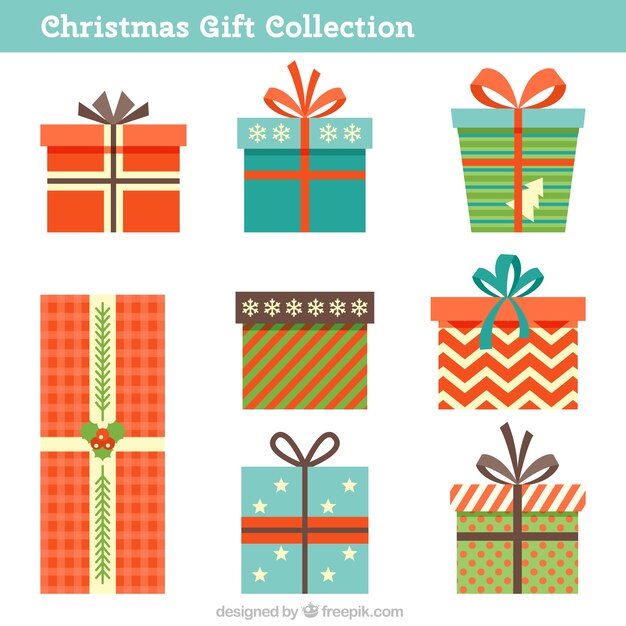 Colección de regalos coloridos de navidad con diferentes diseños