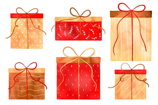Colección de regalos de navidad en acuarela