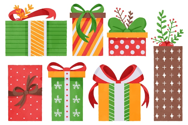 Vector gratuito colección de regalos de navidad en acuarela