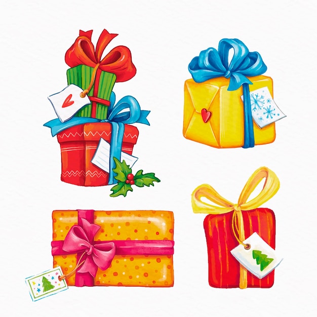 Vector gratuito colección de regalos de navidad en acuarela