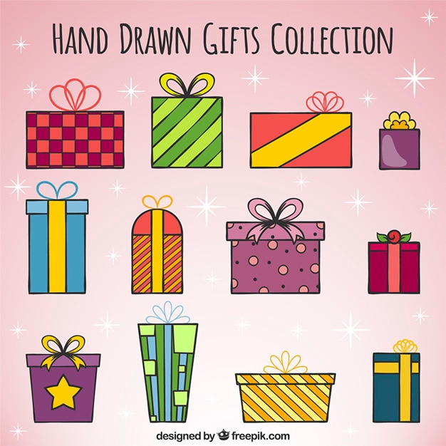 Vector gratuito colección de regalos de navidad dibujados a mano
