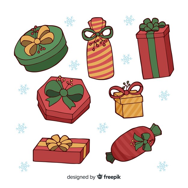 Colección de regalos de navidad dibujados a mano