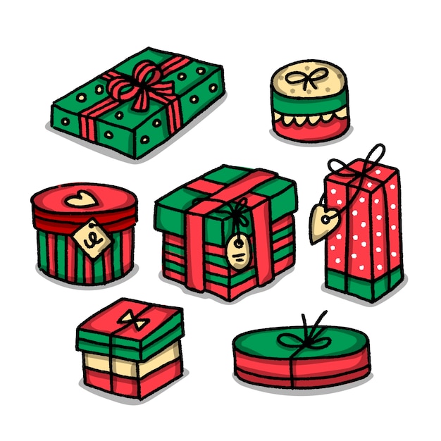 Vector gratuito colección de regalos de navidad dibujados a mano