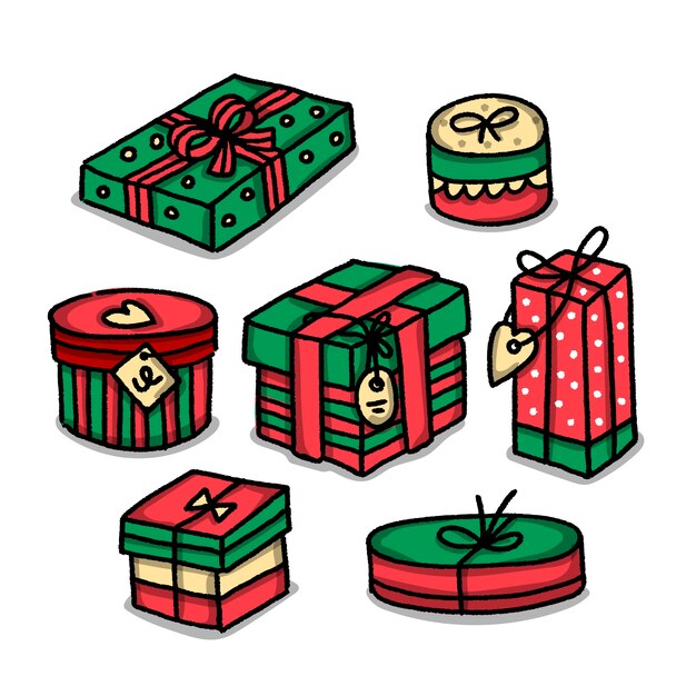 Colección de regalos de navidad dibujados a mano