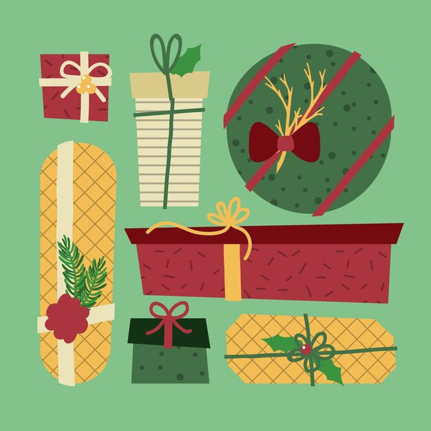 Colección de regalos de navidad dibujados a mano