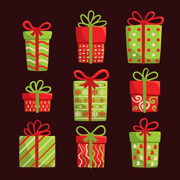 Colección de regalos de navidad dibujados a mano
