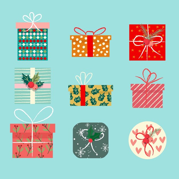 Colección de regalos de navidad dibujados a mano