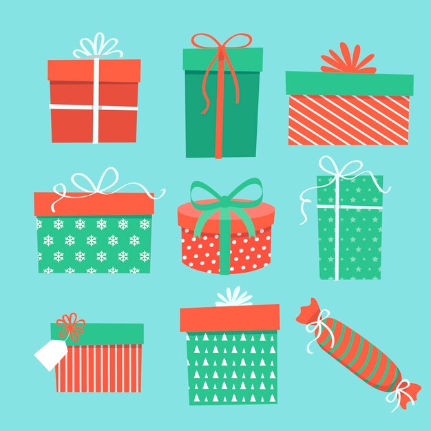 Colección de regalos de navidad dibujados a mano
