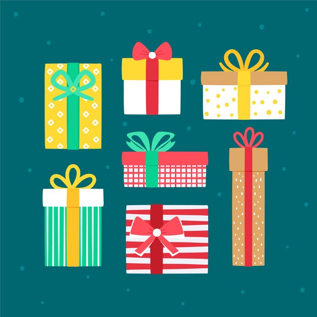 Colección de regalos de navidad dibujados a mano