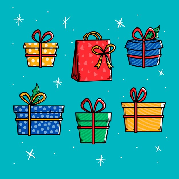 Colección de regalos de navidad dibujados a mano