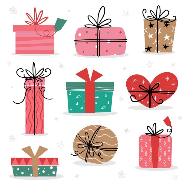 Colección de regalos de navidad dibujados a mano