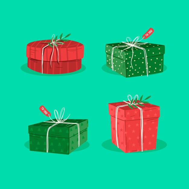 Vector gratuito colección de regalos de navidad dibujados a mano