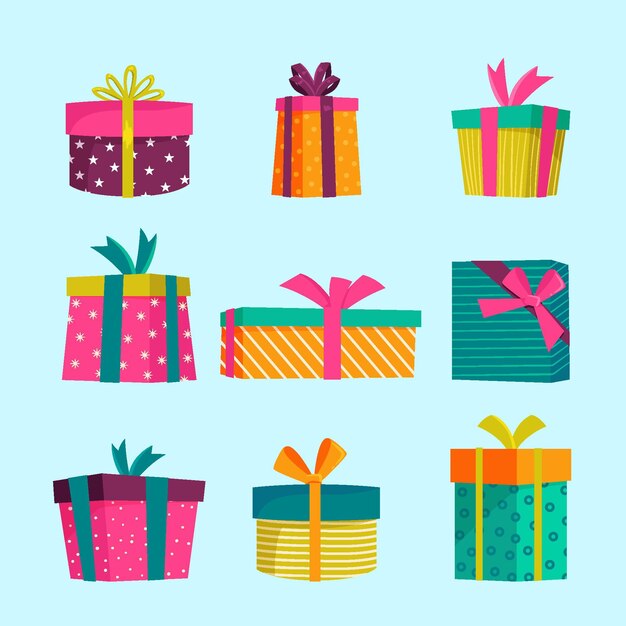 Colección de regalos de navidad dibujados a mano