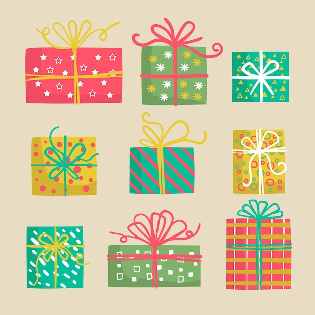 Colección de regalos de navidad dibujados a mano