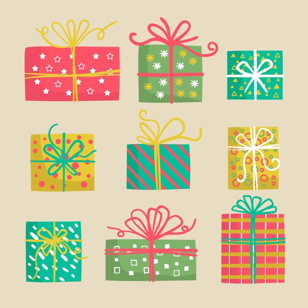 Colección de regalos de navidad dibujados a mano