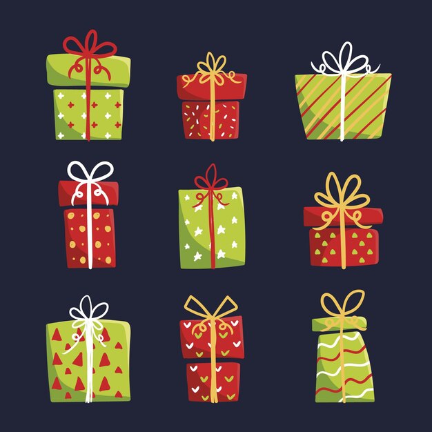 Colección de regalos de navidad dibujados a mano