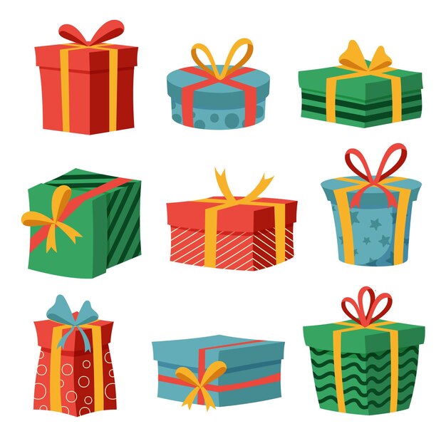 Colección de regalos de navidad dibujados a mano