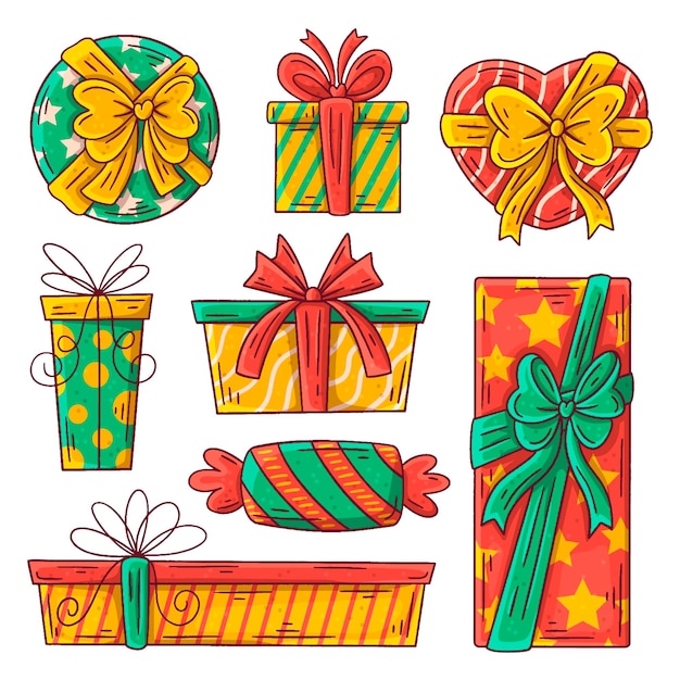 Colección de regalos de navidad dibujados a mano
