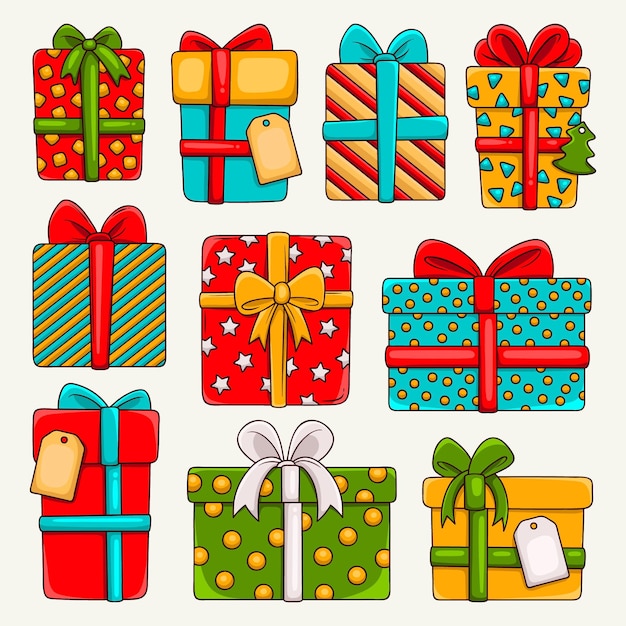 Colección de regalos de navidad dibujados a mano