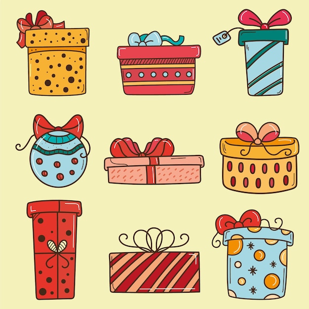 Vector gratuito colección de regalos de navidad dibujados a mano