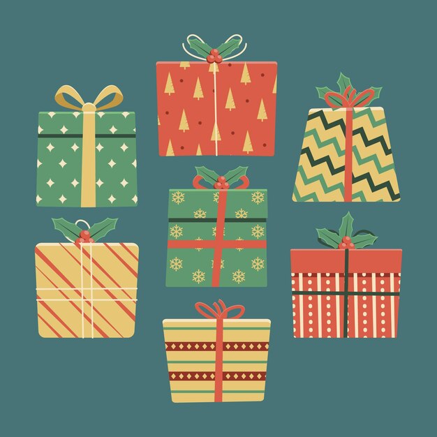 Colección de regalos de navidad dibujados a mano