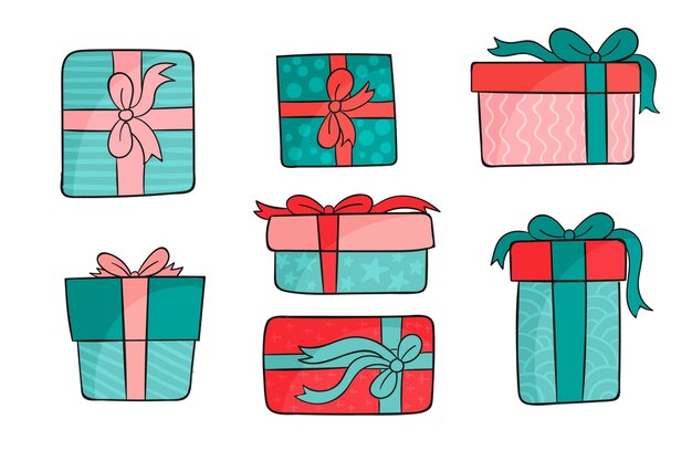 Colección de regalos de navidad dibujados a mano