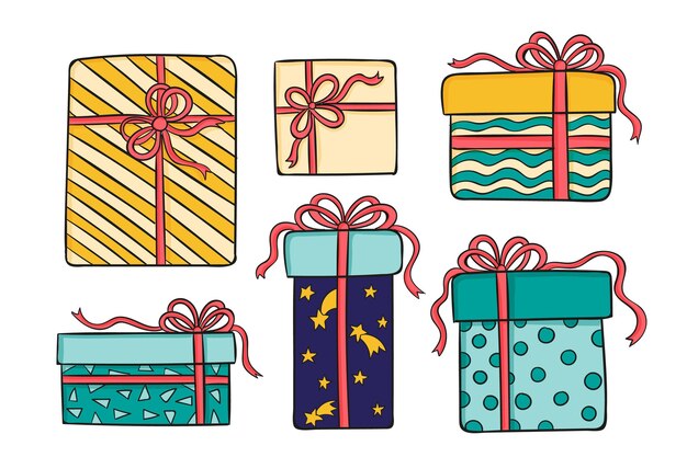 Colección de regalos de navidad dibujados a mano