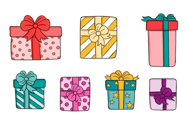 Vector gratuito colección de regalos de navidad dibujados a mano