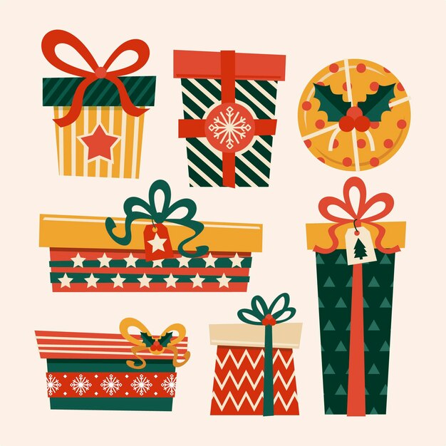 Colección de regalos de navidad dibujados a mano