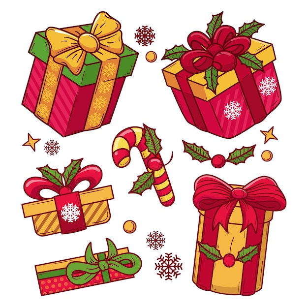 Vector gratuito colección de regalos de navidad dibujados a mano