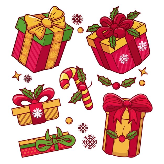 Colección de regalos de navidad dibujados a mano