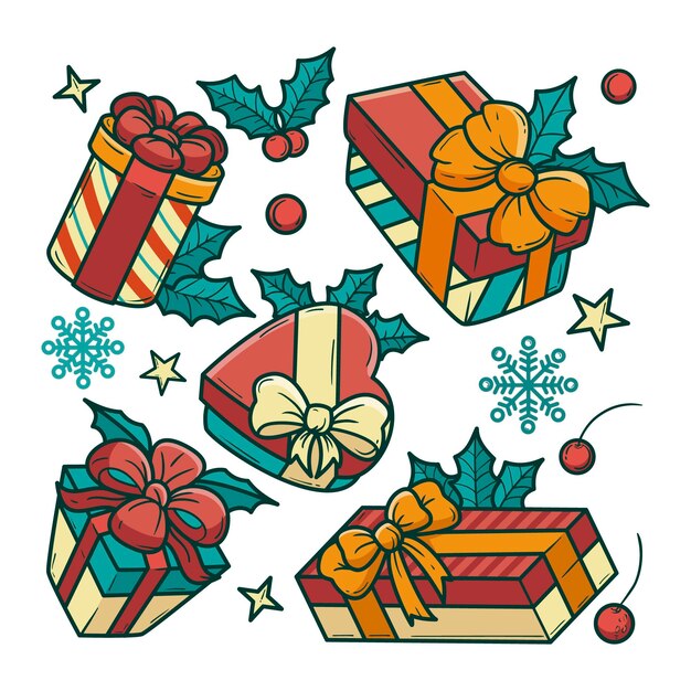 Colección de regalos de navidad dibujados a mano