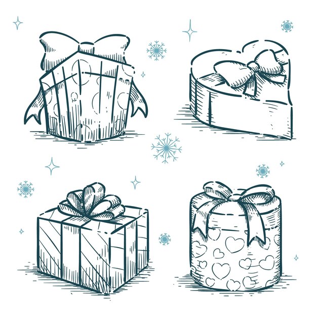 Colección de regalos de navidad dibujados a mano