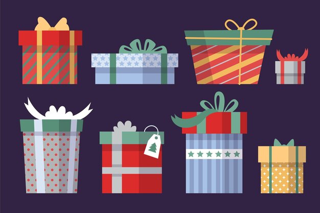 Colección de regalos de navidad dibujados a mano