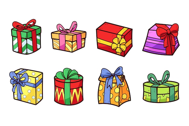 Vector gratuito colección de regalos de navidad dibujados a mano