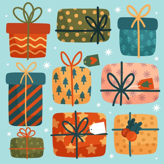 Colección de regalos de navidad dibujados a mano