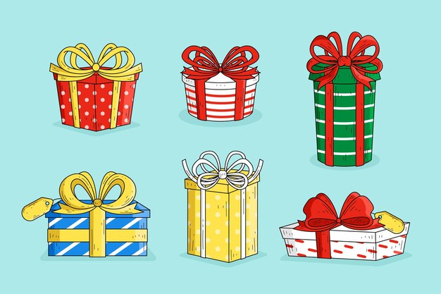 Colección de regalos de navidad dibujados a mano