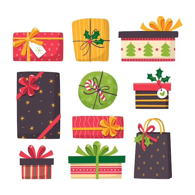 Colección de regalos de navidad dibujados a mano