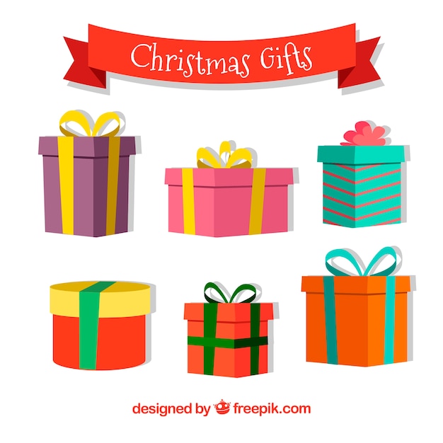 Vector gratuito colección de regalos de navidad en diseño plano