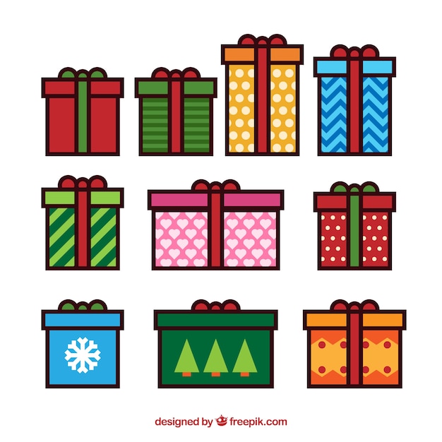 Vector gratuito colección de regalos de navidad en diseño plano