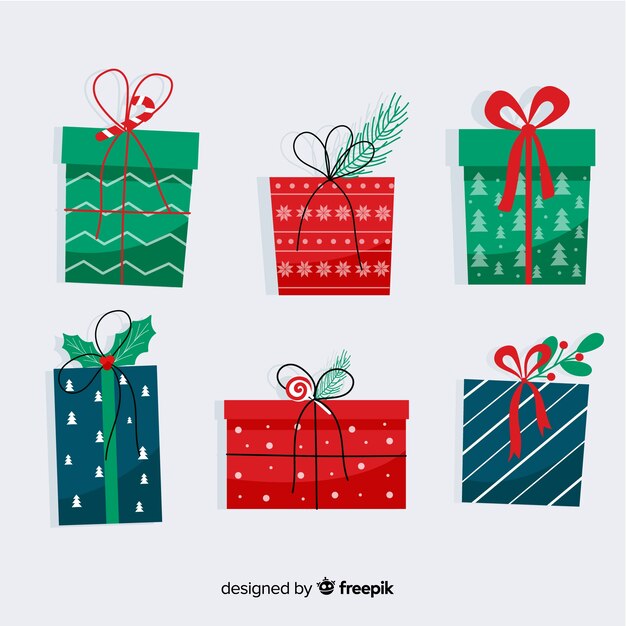 Colección de regalos de navidad en diseño plano