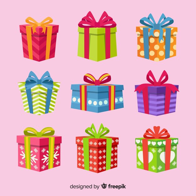 Colección de regalos de navidad en diseño plano