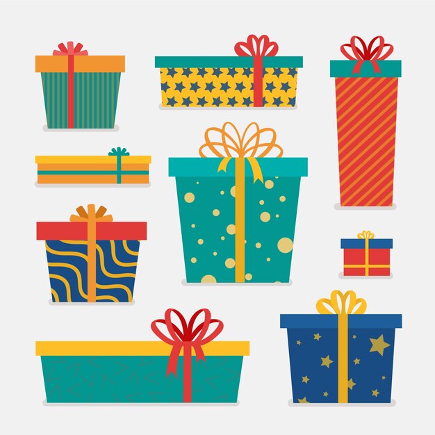 Colección de regalos de navidad de diseño plano