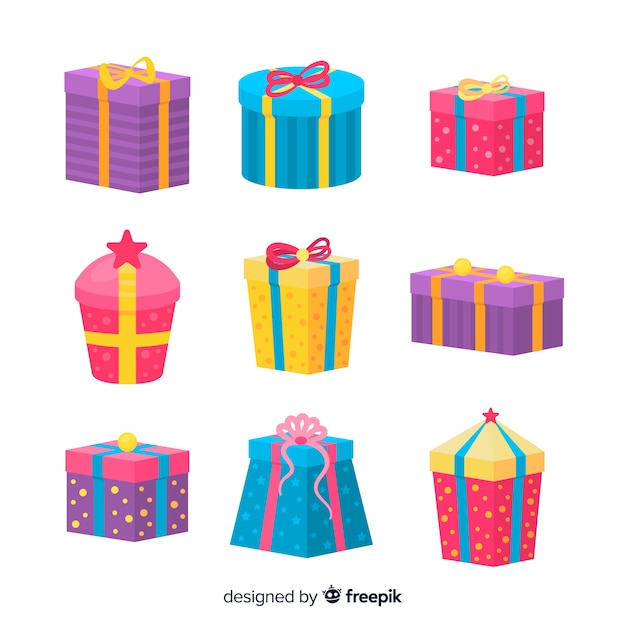 Colección de regalos de navidad en diseño plano