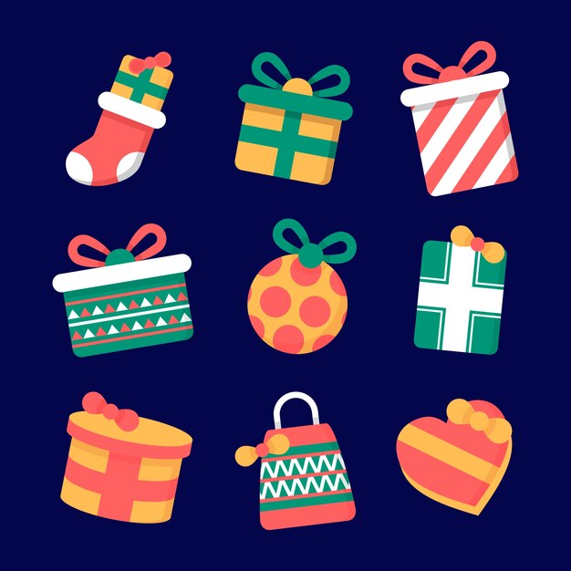 Colección de regalos de navidad de diseño plano